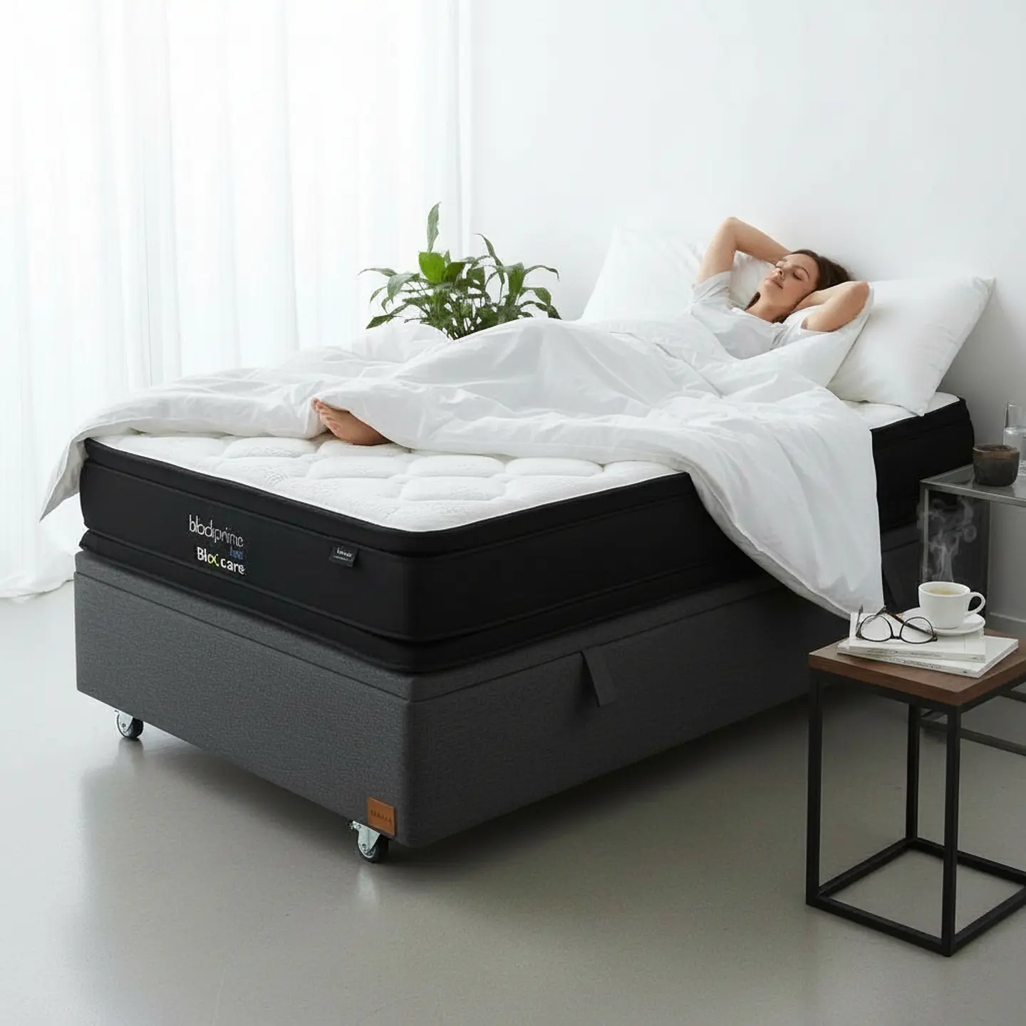 Cama Baul 1.5 Plaza + Colchon Black Prime - Modelo Dos / Ruedas A Eleccion (Gris) 1