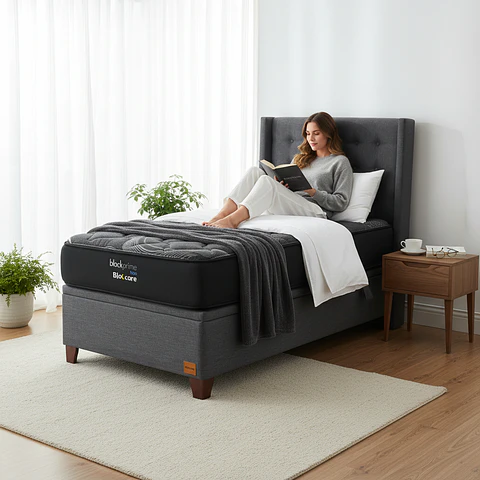 Cama Baul 1.5 Plaza + Colchon Black Prime - Modelo Uno + Respaldo / Con Patas 