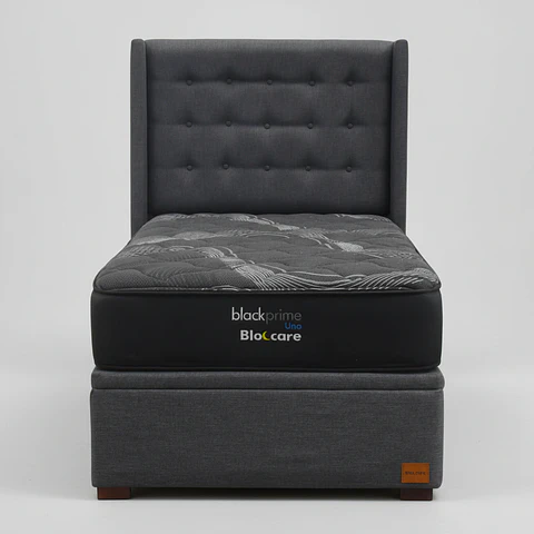 Cama Baul 1.5 Plaza + Colchon Black Prime - Modelo Uno + Respaldo / Con Patas 