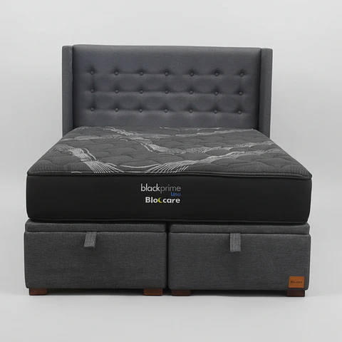 Cama Baul 2 Plazas + Colchon Black Prime - Modelo Uno + Respaldo / Con Patas 