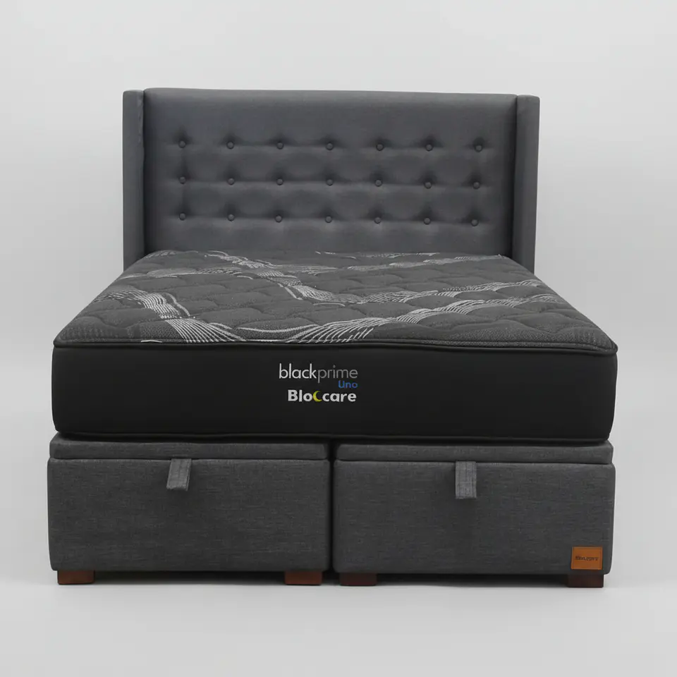 Cama Baul King + Colchon Black Prime - Modelo Uno + Respaldo / Con Patas  2