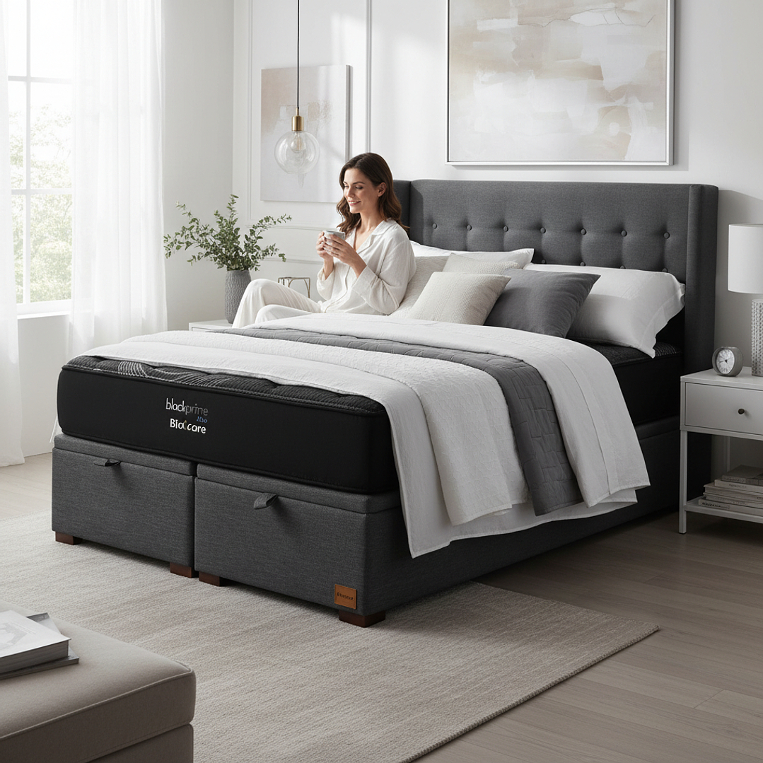 Cama Baul King + Colchon Black Prime - Modelo Uno + Respaldo / Con Patas  1