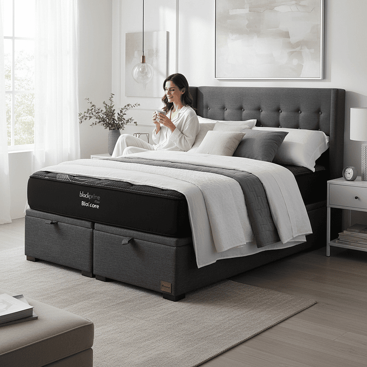 Cama Baul King + Colchon Black Prime - Modelo Uno + Respaldo / Con Patas  4