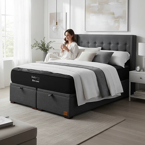 Cama Baul Super King + Colchon Black Prime - Modelo Uno + Respaldo / Con Patas 