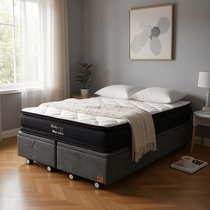 Cama Baul 2 Plaza + Colchon Black Prime - Modelo Dos / Ruedas A Eleccion (Gris)