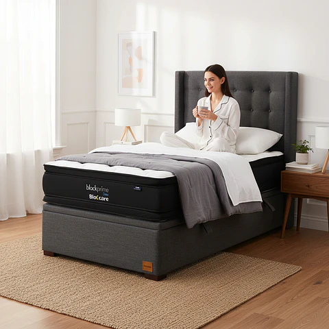 Cama Baul 1.5 Plaza + Colchon Black Prime - Modelo Dos + Respaldo / Con Patas