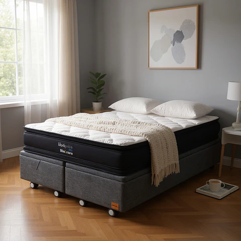 Cama Baul Super King + Colchon Black Prime - Modelo Dos / Ruedas A Eleccion (Gris)