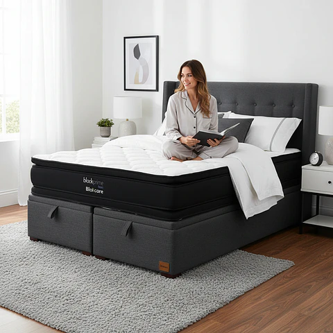 Cama Baul Super King + Colchon Black Prime - Modelo Dos + Respaldo / Con Patas