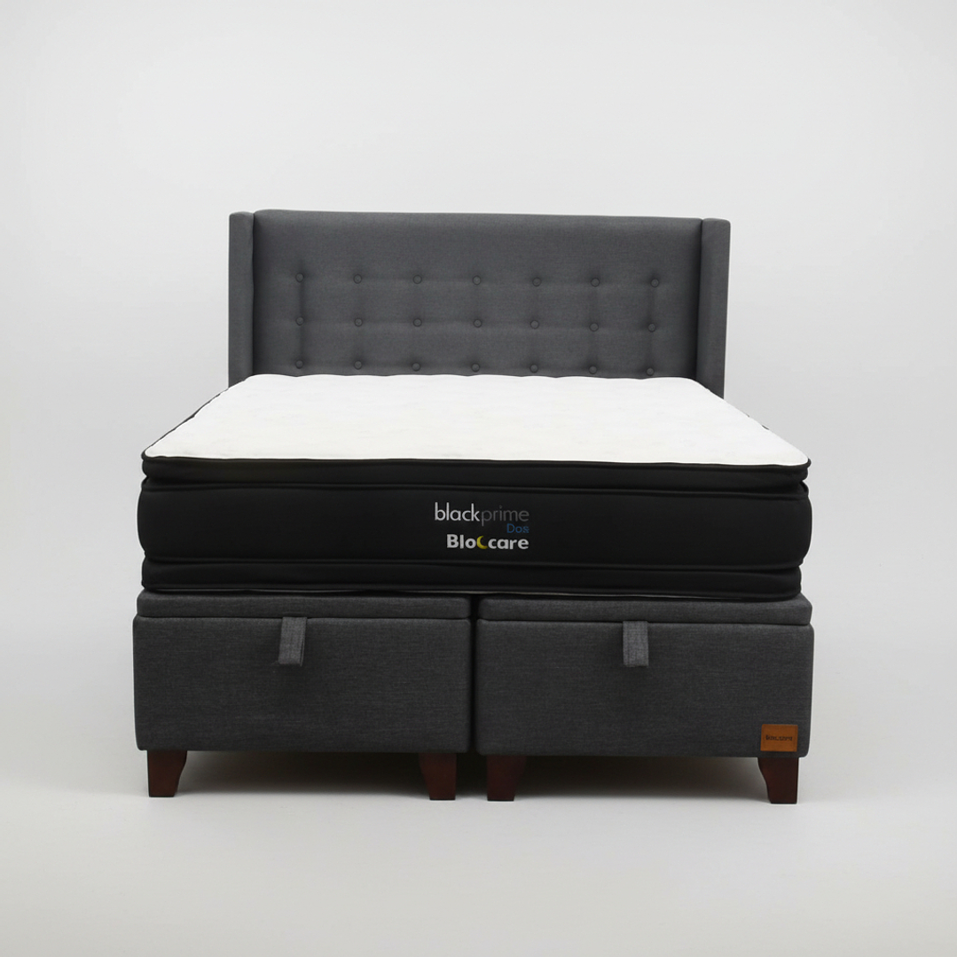 Cama Baul Super King + Colchon Black Prime - Modelo Dos + Respaldo / Con Patas 5