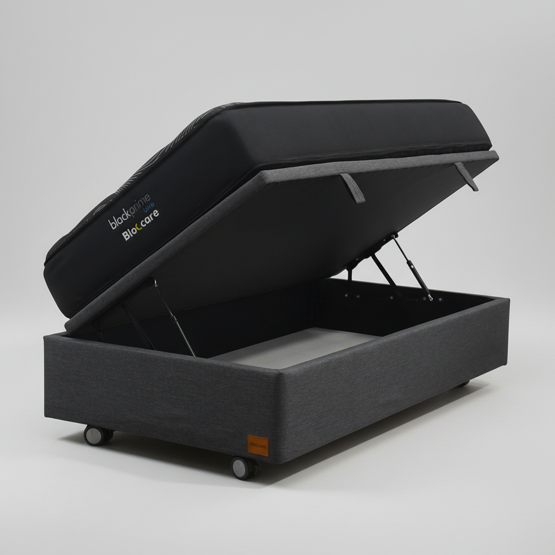 Cama Baul 1 Plaza + Colchon Black Prime - Modelo Uno / Ruedas A Eleccion (Gris) 2