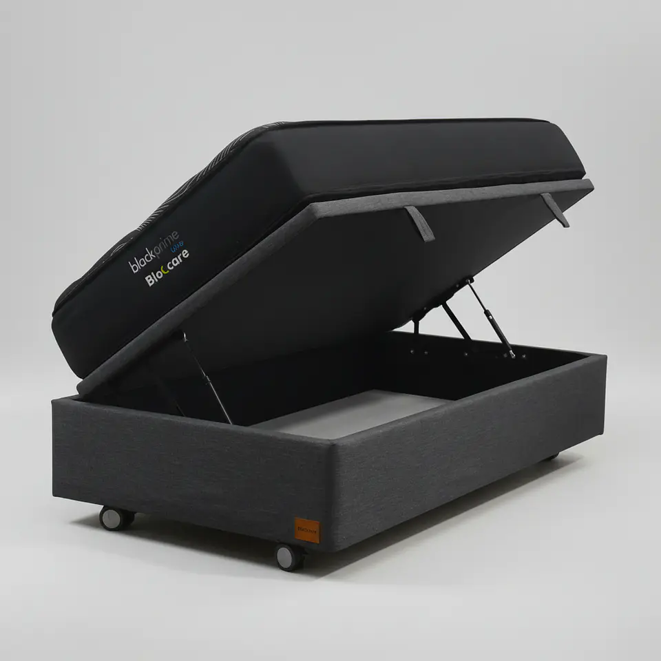 Cama Baul 1 Plaza + Colchon Black Prime - Modelo Uno / Ruedas A Eleccion (Gris) 2