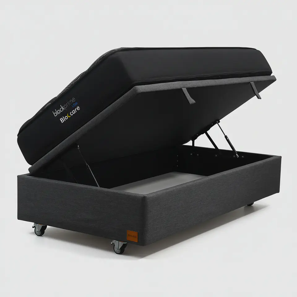 Cama Baul 1 Plaza + Colchon Black Prime - Modelo Uno / Ruedas A Eleccion (Gris) 6
