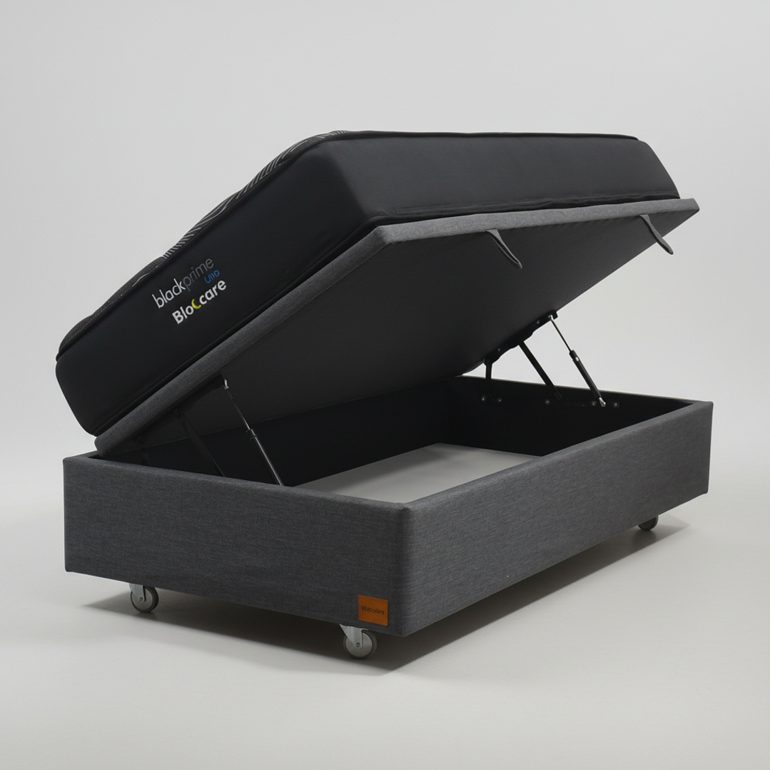 Cama Baul 1 Plaza + Colchon Black Prime - Modelo Uno / Ruedas A Eleccion (Gris) 4