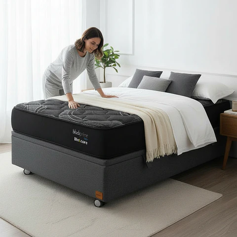 Cama Baul 1.5 Plaza + Colchon Black Prime - Modelo Uno / Ruedas A Eleccion (Gris)