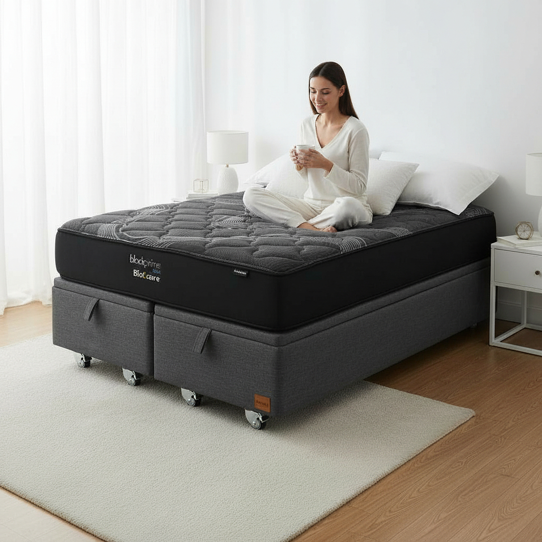 Cama Baul King + Colchon Black Prime - Modelo Uno / Ruedas A Eleccion (Gris) 1