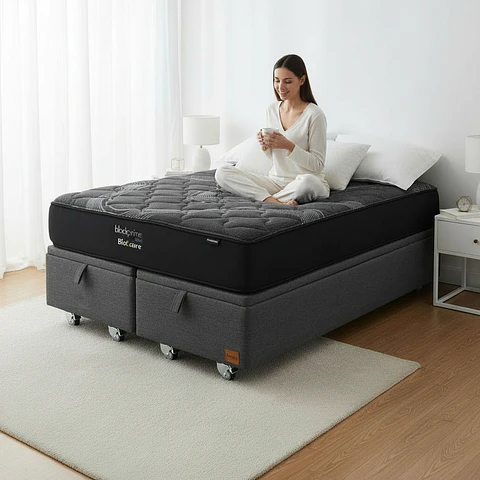 Cama Baul King + Colchon Black Prime - Modelo Uno / Ruedas A Eleccion (Gris)