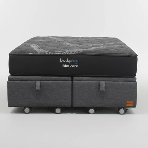 Cama Baul King + Colchon Black Prime - Modelo Uno / Ruedas A Eleccion (Gris)
