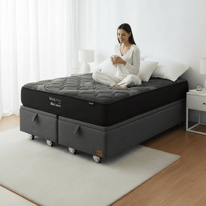 Cama Baul Super King + Colchon Black Prime - Modelo Uno / Ruedas A Eleccion (Gris) 1