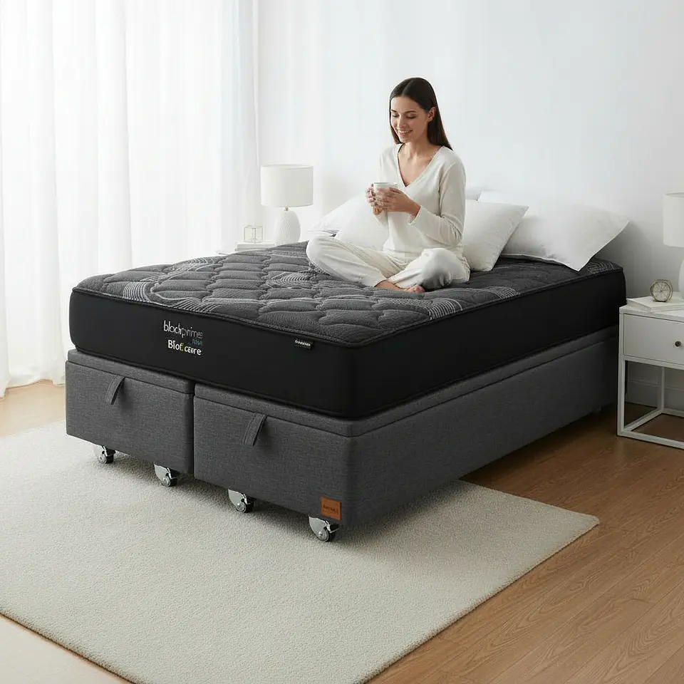 Cama Baul Super King + Colchon Black Prime - Modelo Uno / Ruedas A Eleccion (Gris) 1