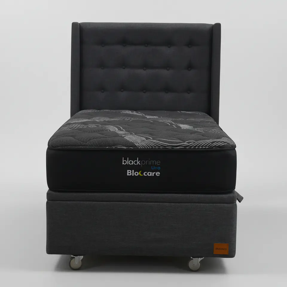 Cama Baul 1 Plaza + Colchon Black Prime - Modelo Uno + Respaldo  / Ruedas A Eleccion (Gris) 5