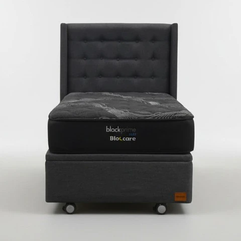 Cama Baul 1.5 Plaza + Colchon Black Prime - Modelo Uno + Respaldo  / Ruedas A Eleccion (Gris)