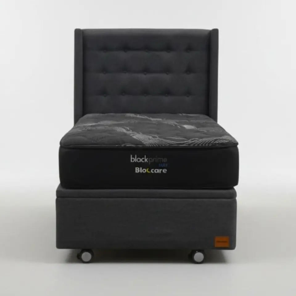 Cama Baul 1.5 Plaza + Colchon Black Prime - Modelo Uno + Respaldo  / Ruedas A Eleccion (Gris) 2