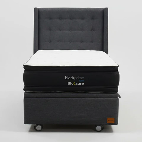 Cama Baul 1.5 Plaza + Colchon Black Prime - Modelo Dos + Respaldo / Ruedas A Eleccion (Gris)