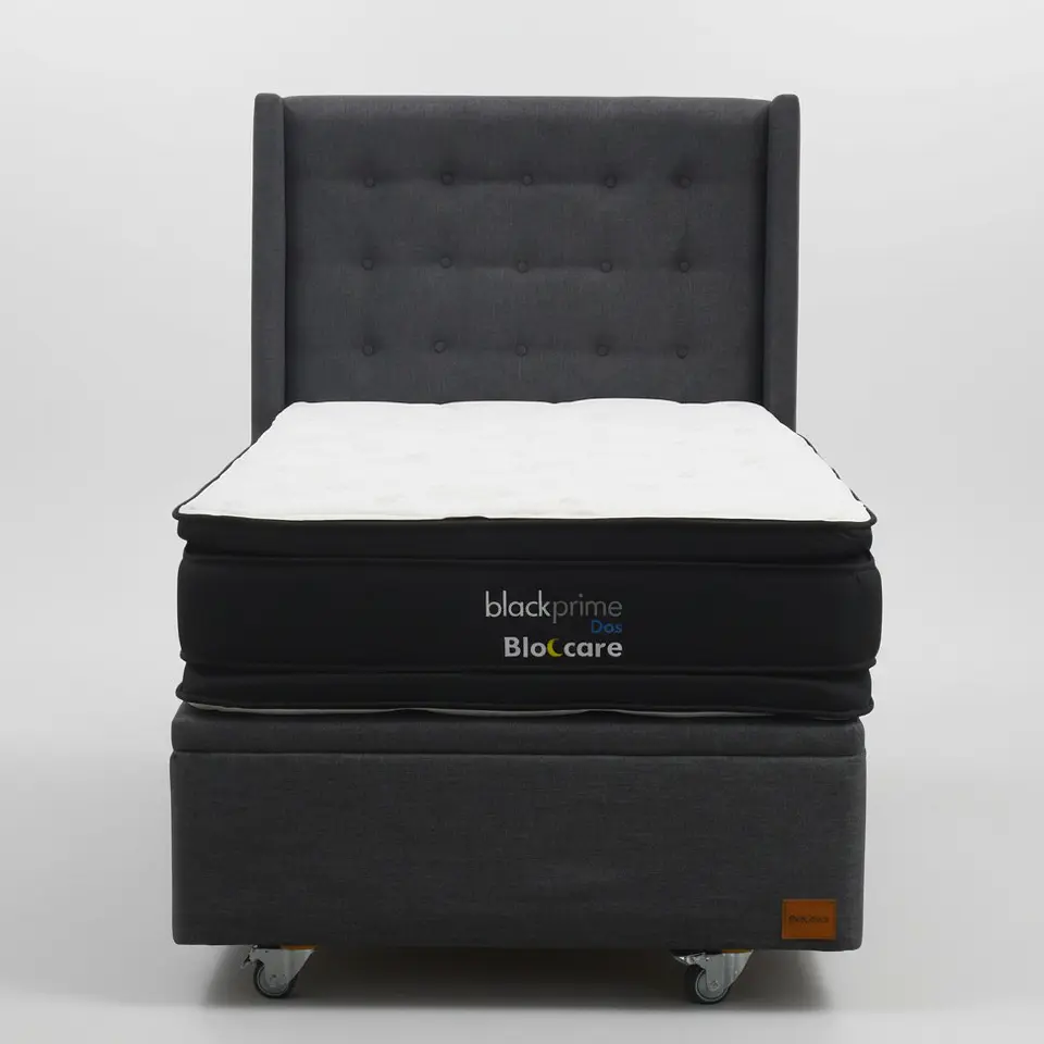 Cama Baul 1.5 Plaza + Colchon Black Prime - Modelo Dos + Respaldo / Ruedas A Eleccion (Gris) 6