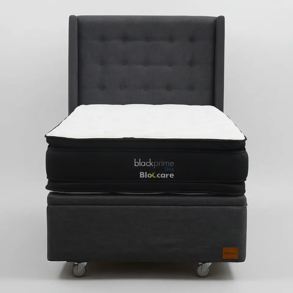 Cama Baul 1.5 Plaza + Colchon Black Prime - Modelo Dos + Respaldo / Ruedas A Eleccion (Gris) 4