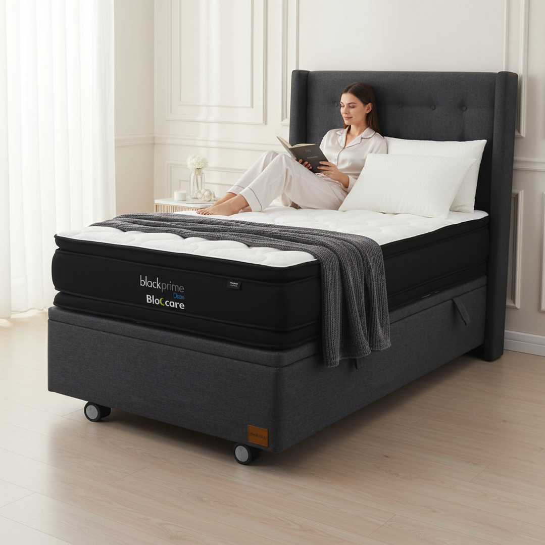Cama Baul 1.5 Plaza + Colchon Black Prime - Modelo Dos + Respaldo / Ruedas A Eleccion (Gris) 1