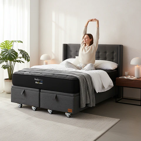 Cama Baul 2 Plazas + Colchon Black Prime - Modelo Uno + Respaldo  / Ruedas A Eleccion (Gris)