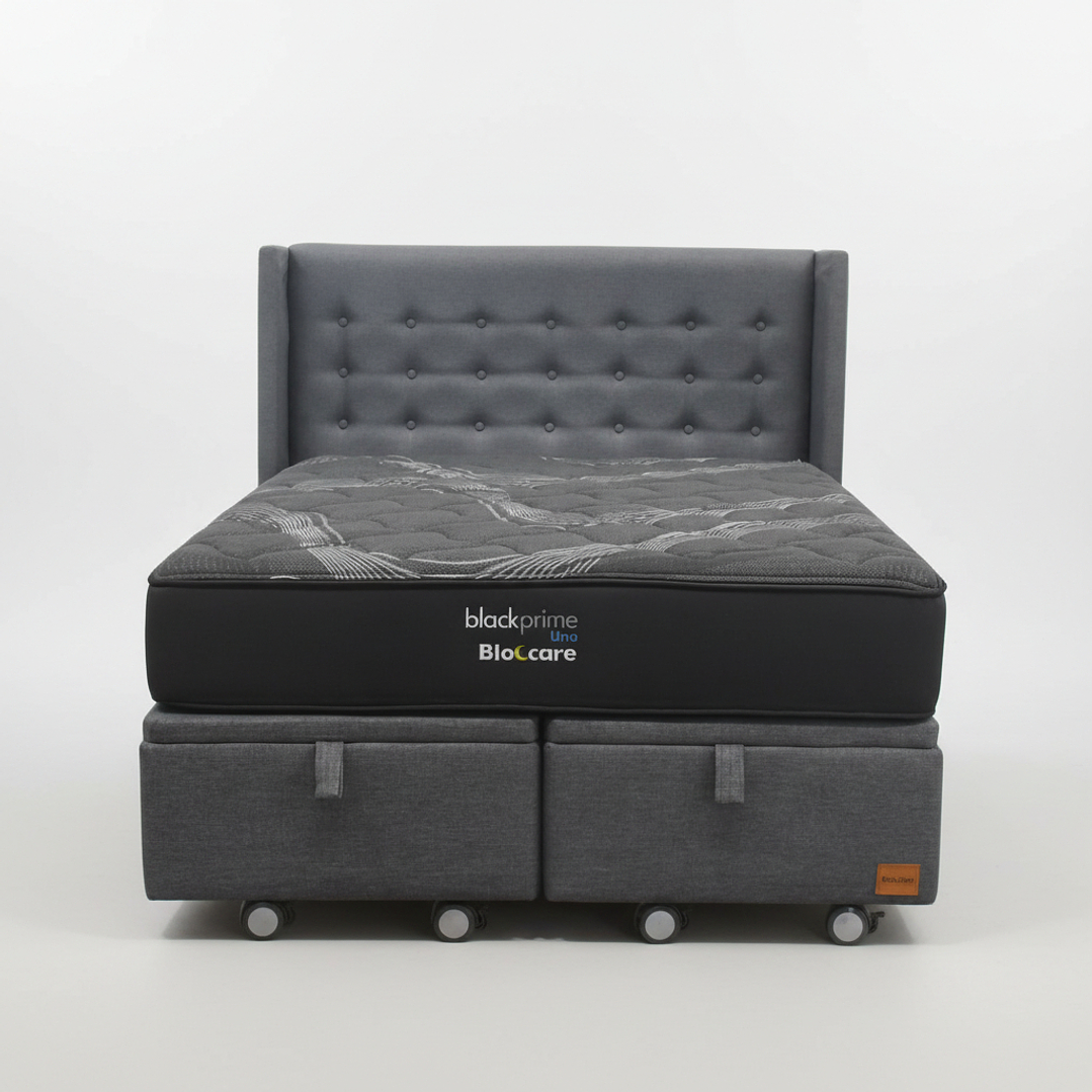 Cama Baul 2 Plazas + Colchon Black Prime - Modelo Uno + Respaldo  / Ruedas A Eleccion (Gris) 2