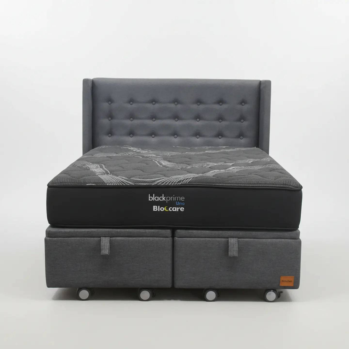 Cama Baul 2 Plazas + Colchon Black Prime - Modelo Uno + Respaldo  / Ruedas A Eleccion (Gris) 2