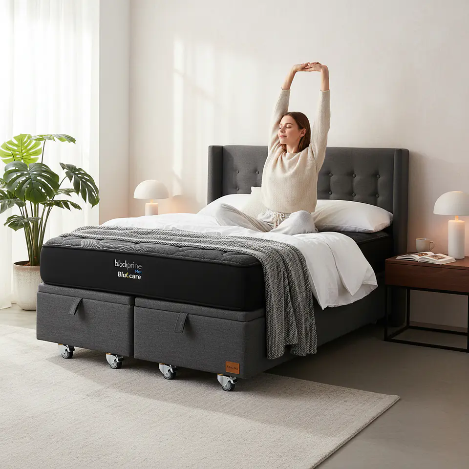 Cama Baul 2 Plazas + Colchon Black Prime - Modelo Uno + Respaldo  / Ruedas A Eleccion (Gris) 4