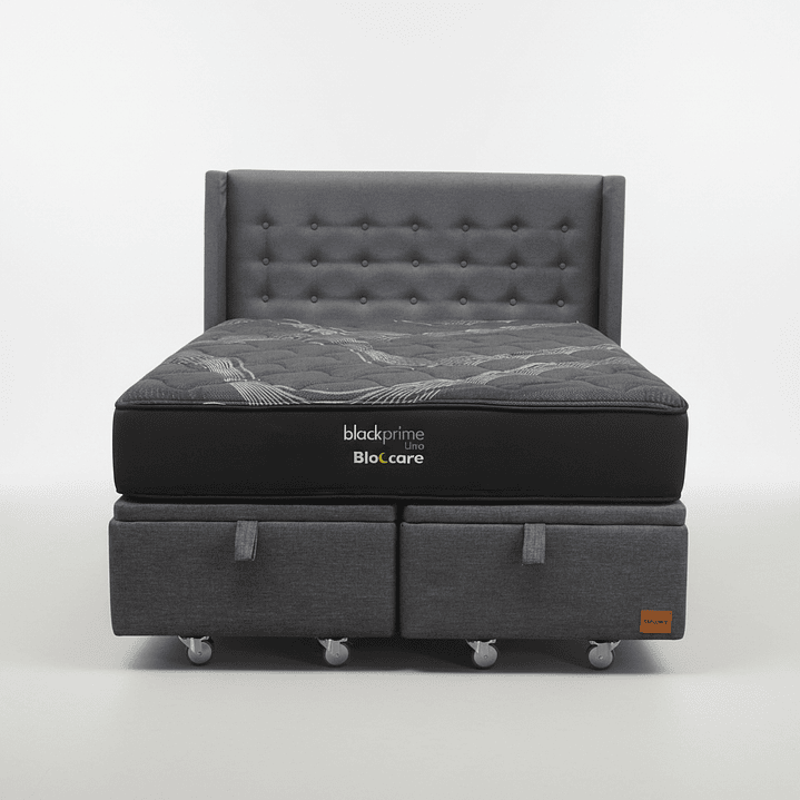 Cama Baul 2 Plazas + Colchon Black Prime - Modelo Uno + Respaldo  / Ruedas A Eleccion (Gris) 5