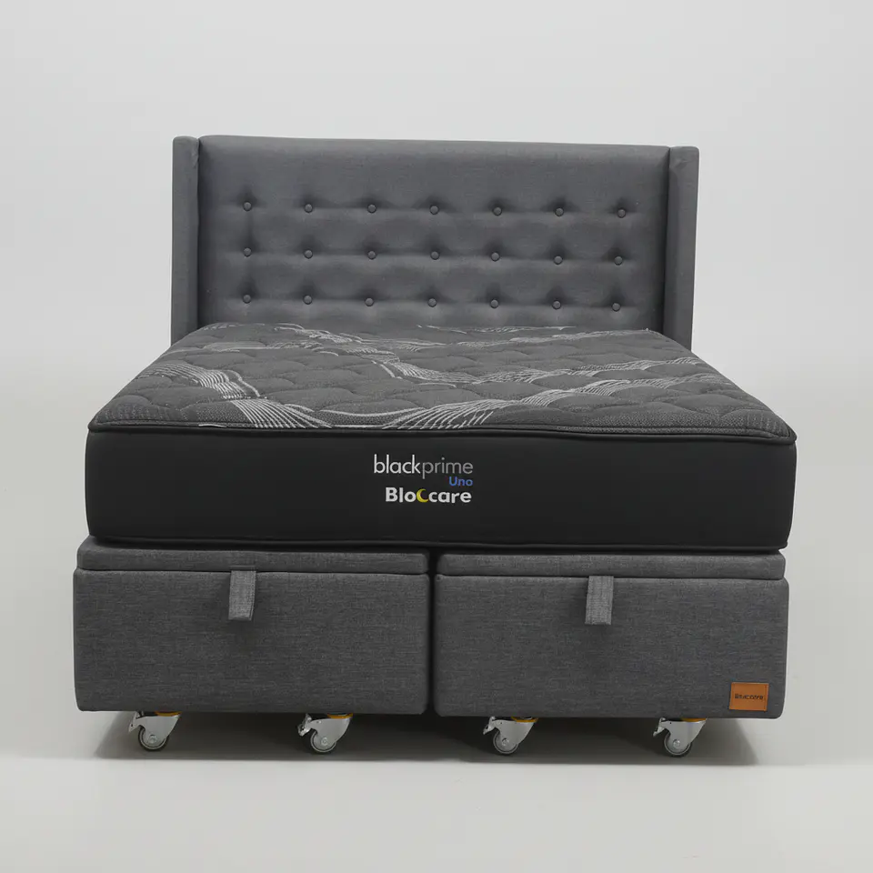 Cama Baul 2 Plazas + Colchon Black Prime - Modelo Uno + Respaldo  / Ruedas A Eleccion (Gris) 8