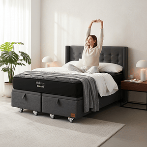 Cama Baul King + Colchon Black Prime - Modelo Uno + Respaldo  / Ruedas A Eleccion (Gris)-