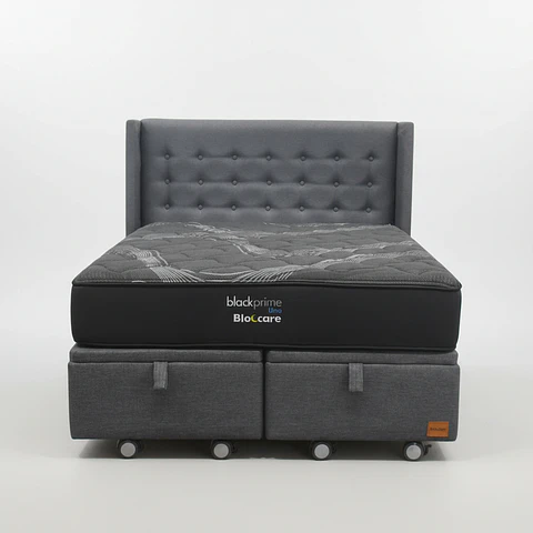 Cama Baul King + Colchon Black Prime - Modelo Uno + Respaldo  / Ruedas A Eleccion (Gris)-