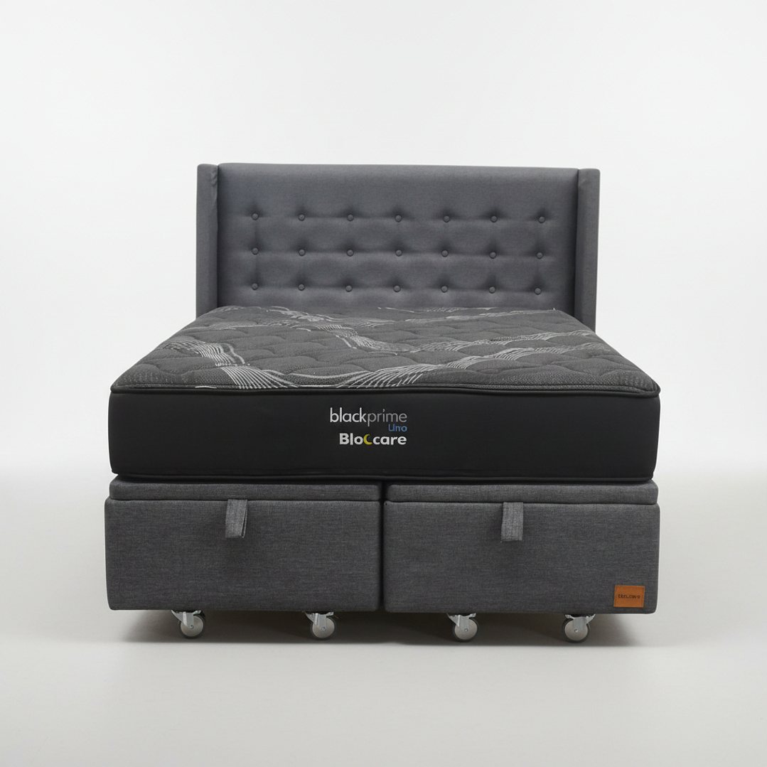 Cama Baul King + Colchon Black Prime - Modelo Uno + Respaldo  / Ruedas A Eleccion (Gris)- 5