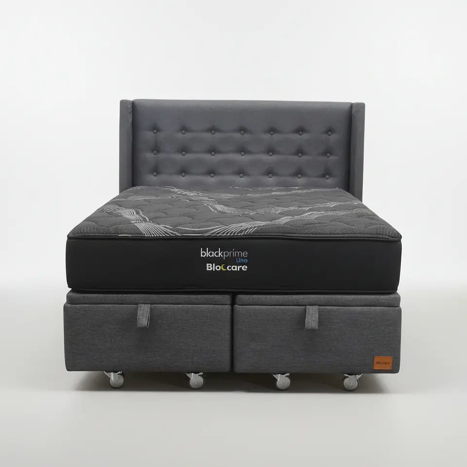 Cama Baul King + Colchon Black Prime - Modelo Uno + Respaldo  / Ruedas A Eleccion (Gris)- 5