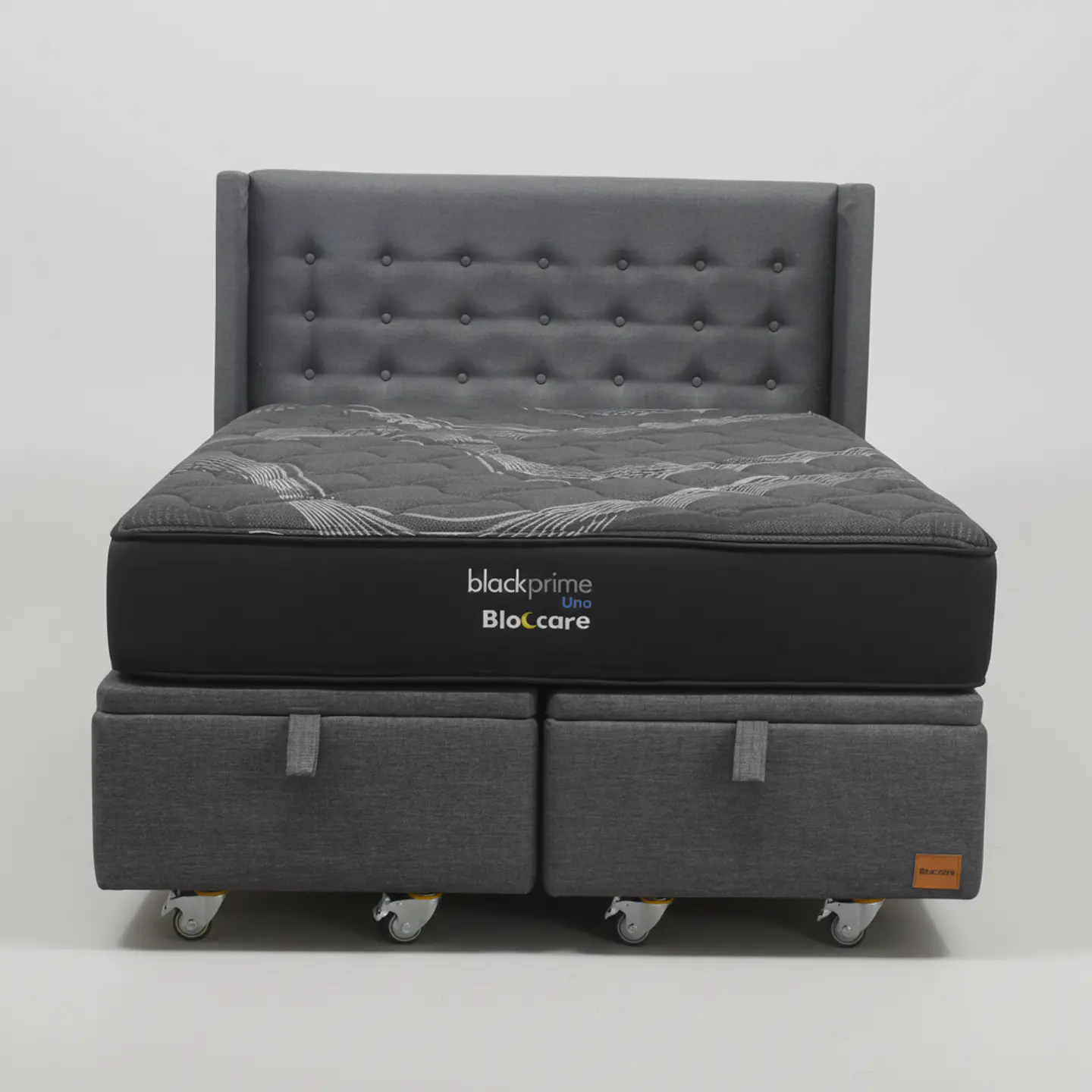 Cama Baul King + Colchon Black Prime - Modelo Uno + Respaldo  / Ruedas A Eleccion (Gris)- 8