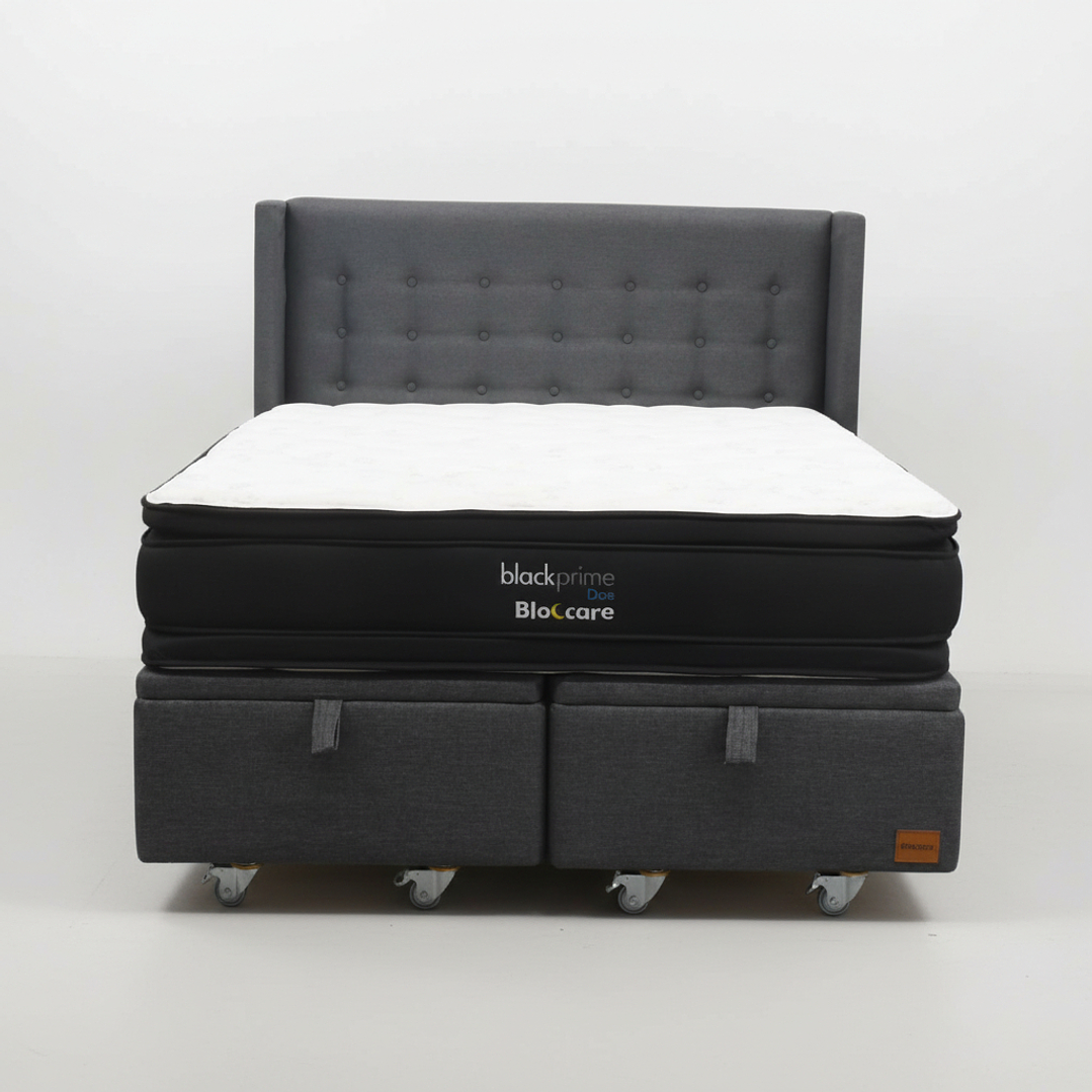 Cama Baul 2 Plaza + Colchon Black Prime - Modelo Dos + Respaldo / Ruedas A Eleccion (Gris) 6