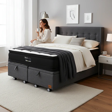 Cama Baul 2 Plaza + Colchon Black Prime - Modelo Dos + Respaldo / Ruedas A Eleccion (Gris)
