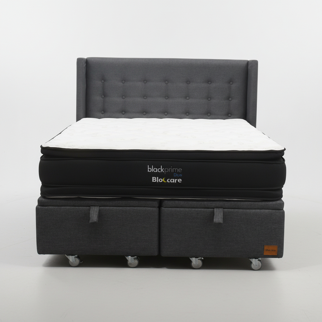 Cama Baul King + Colchon Black Prime - Modelo Dos + Respaldo / Ruedas A Eleccion (Gris) 4