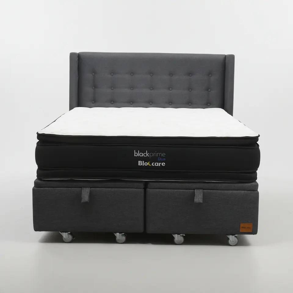 Cama Baul King + Colchon Black Prime - Modelo Dos + Respaldo / Ruedas A Eleccion (Gris) 4