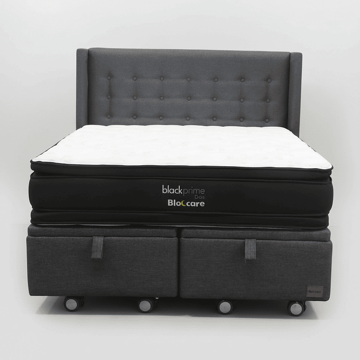 Cama Baul King + Colchon Black Prime - Modelo Dos + Respaldo / Ruedas A Eleccion (Gris) 2
