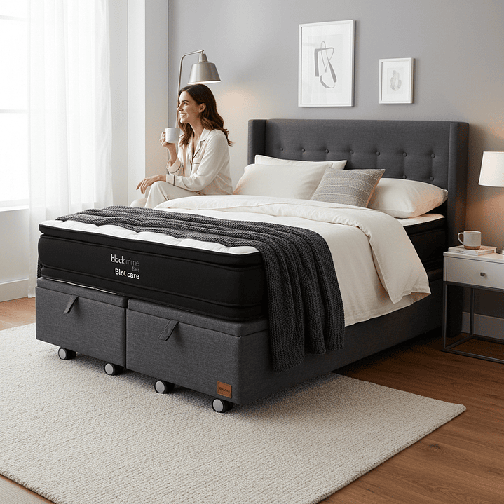 Cama Baul King + Colchon Black Prime - Modelo Dos + Respaldo / Ruedas A Eleccion (Gris) 1