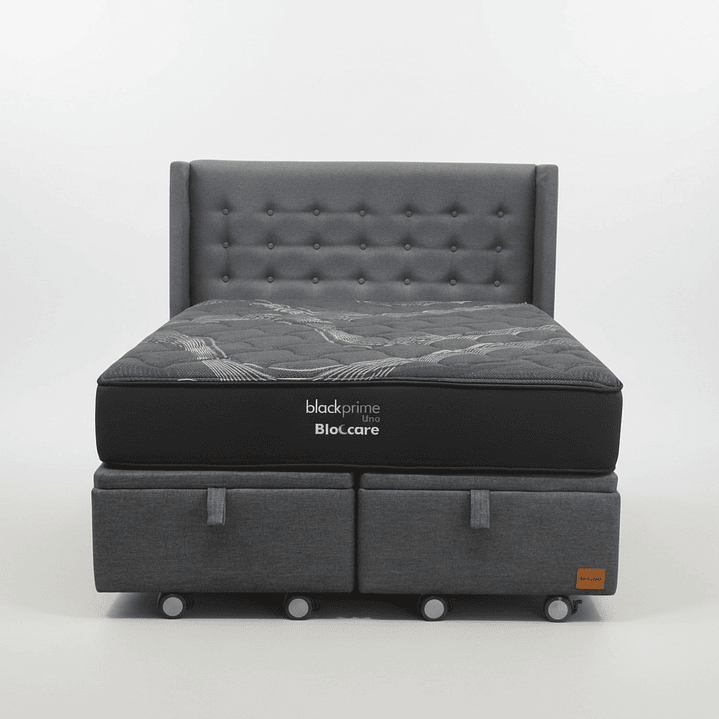 Cama Baul Super King + Colchon Black Prime - Modelo Uno + Respaldo  / Ruedas A Eleccion (Gris)- 2