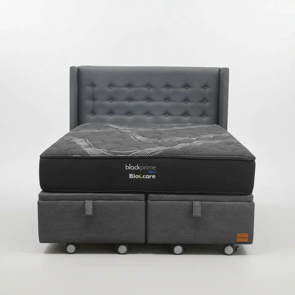 Cama Baul Super King + Colchon Black Prime - Modelo Uno + Respaldo  / Ruedas A Eleccion (Gris)- 2