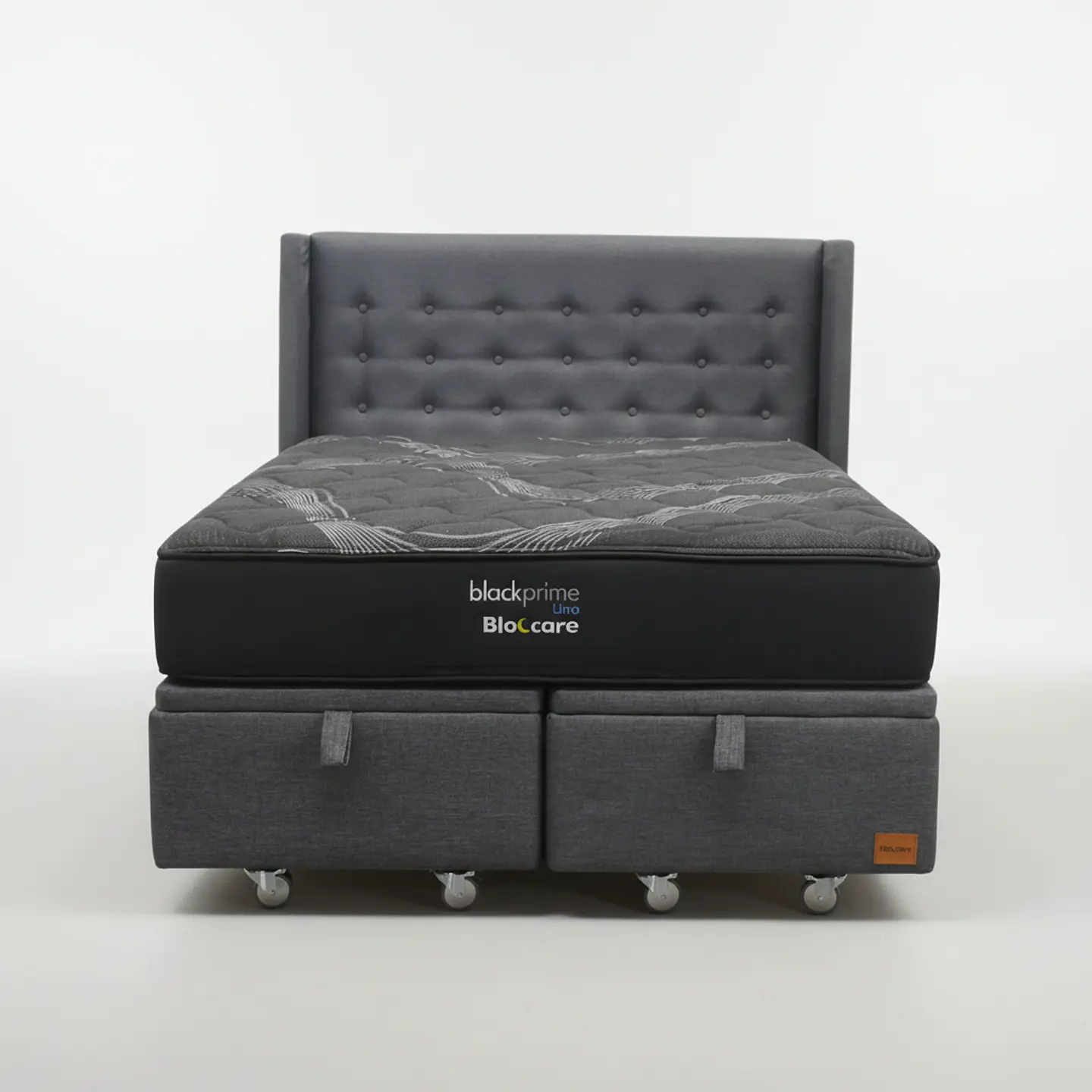 Cama Baul Super King + Colchon Black Prime - Modelo Uno + Respaldo  / Ruedas A Eleccion (Gris)- 5